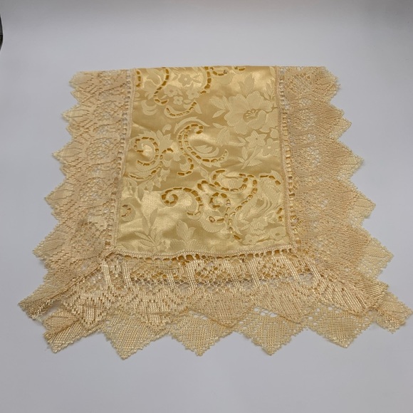 Set Of 4 Antique Italian Style Champagne Gold Motif Lace Furniture Runner Doily - Picture 8 of 11